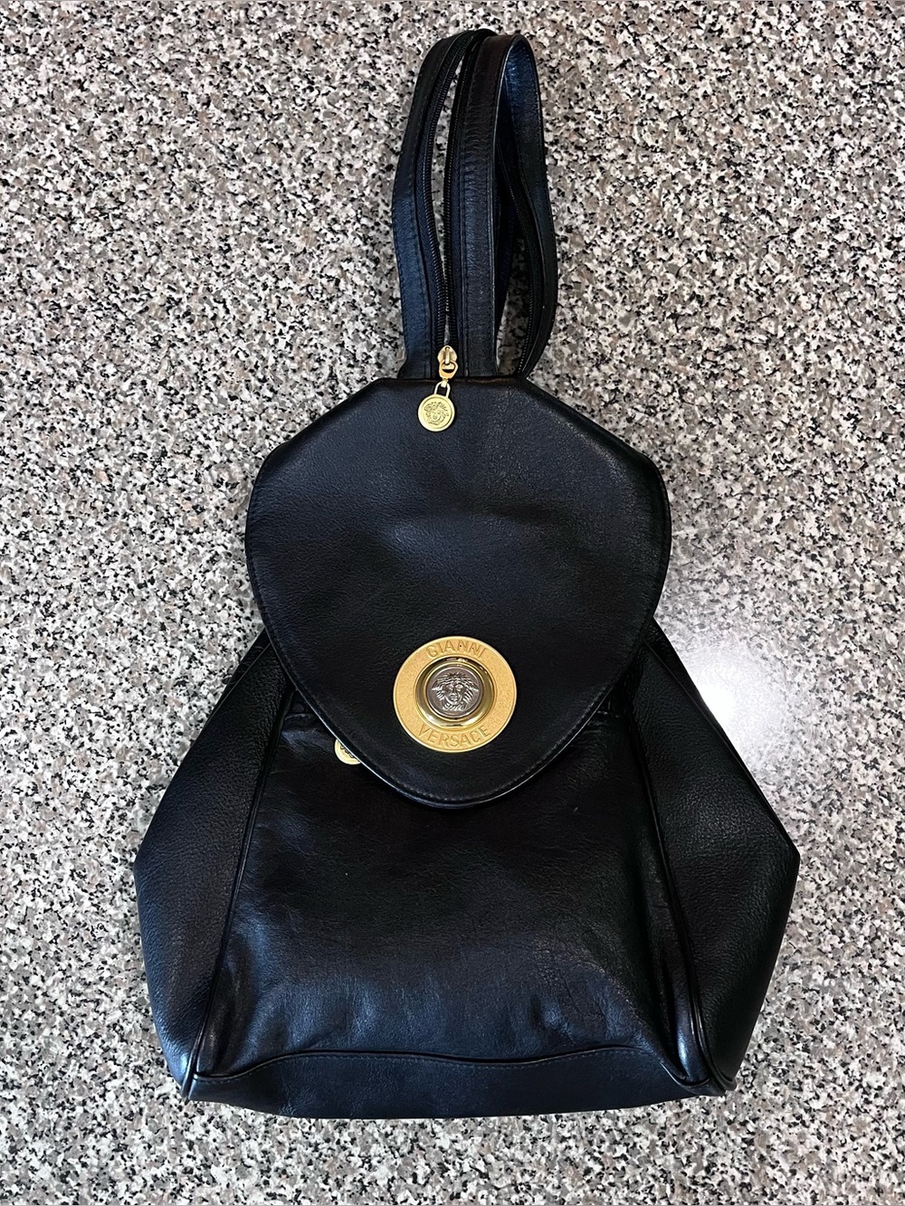 Vintage Gianni Versace Black Leather Backpack Purse 90’s